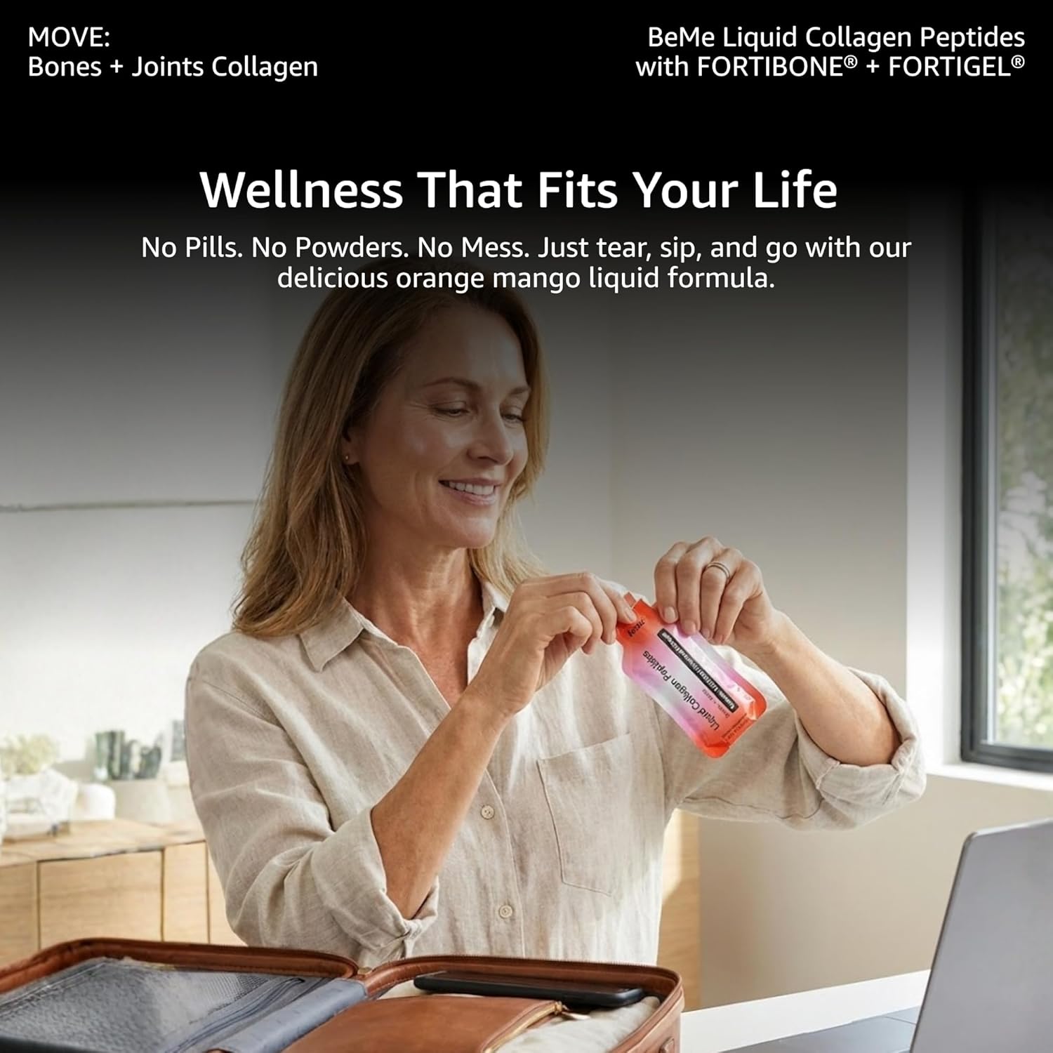 BeMe Wellness FORTIBONE Collagen Peptides for Bone & Joint Health - 10,000mg FORTIBONE & FORTIGEL - Liquid Sachets with Clinical Studies - 15 Sachets - Image 3