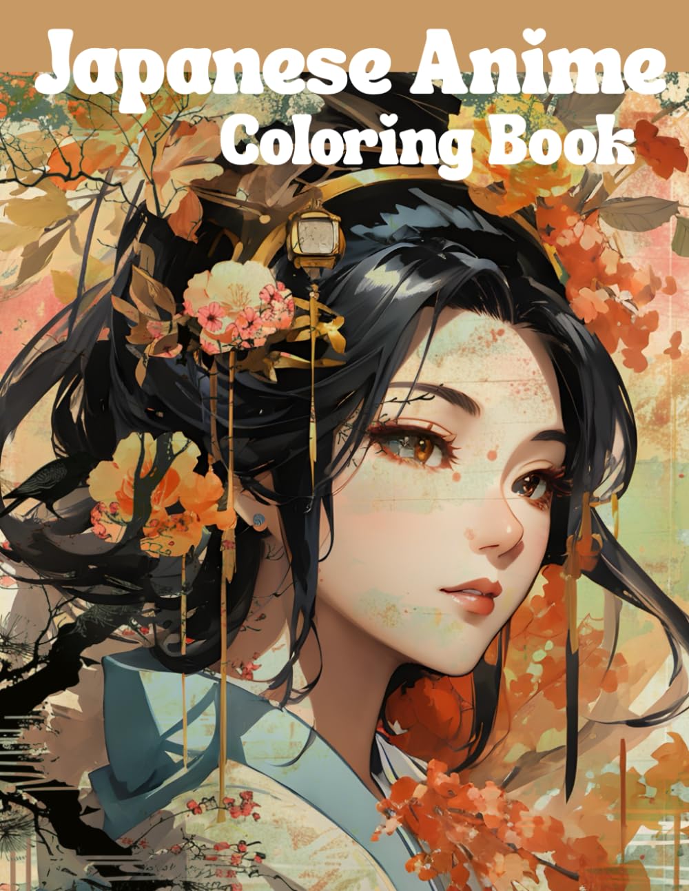 Japanese Anime Coloring Book: Beautiful Anime with Floral Elements; Male and Female Characters