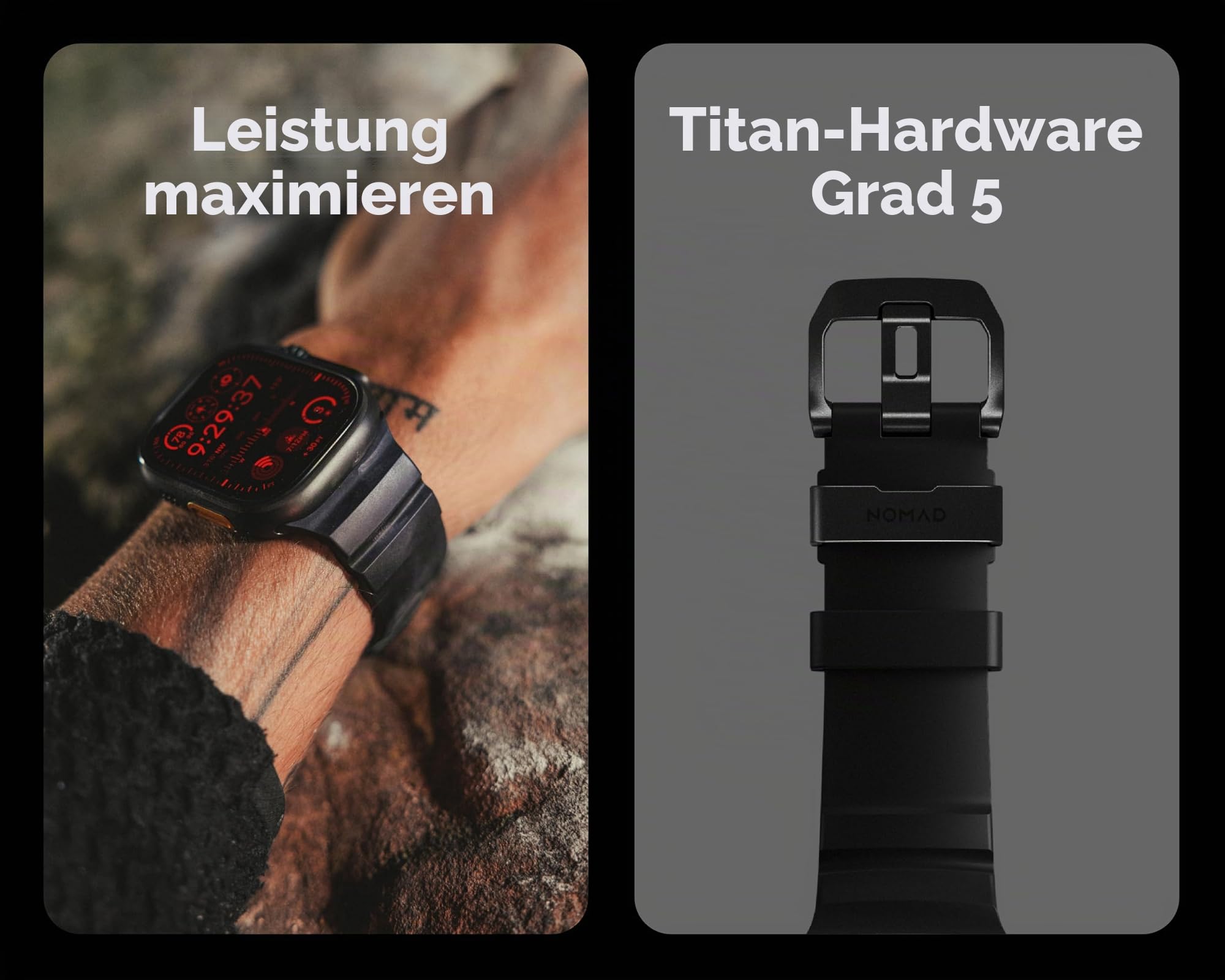 NOMAD Rocky Point Band | für Apple Watch 42/44/45/49 mm |ultimative leistungsstarke Uhrenarmband | Carbon Black Connector Black