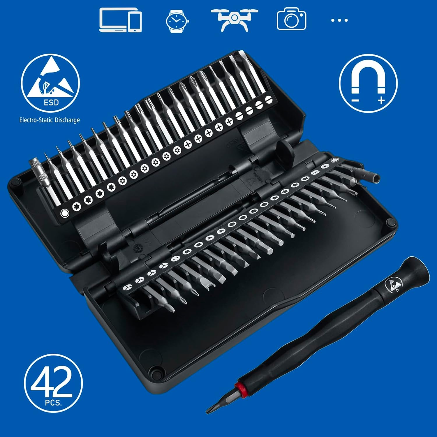 ZEITE 42 Piece ESD Micro Precision Screwdriver and Bit Set,Professional Repair Tool Kit for Laptops,Drones,Hard Drives,Gaming Consoles,Cameras,Watches,and Other Precision Devices