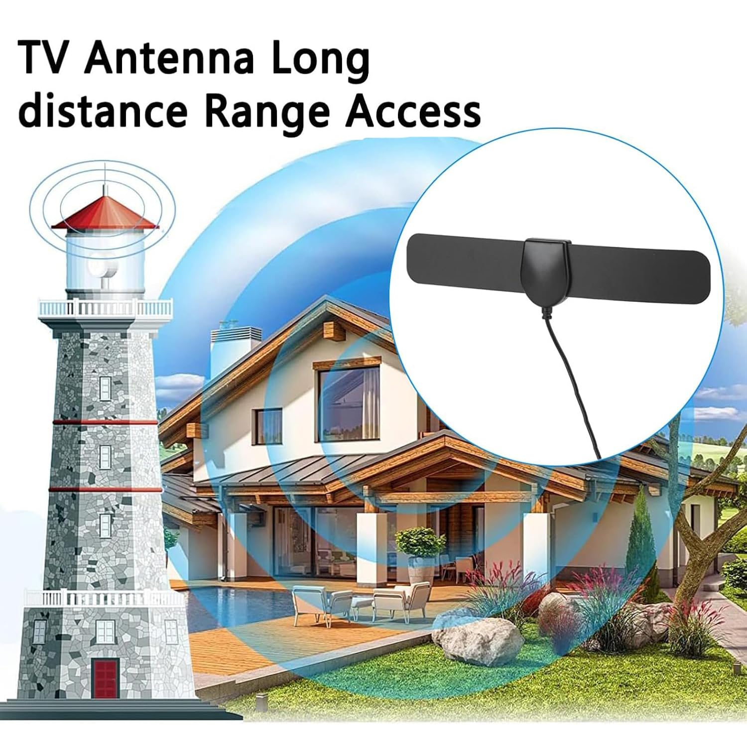 Antenna digitale HDTV 2026 per interni, ricezione a 360°, antenna TV amplificata, supporta 4K 1080P, facile installazione portatile con cavo coassiale da 3,2 m, compatibile con tutte le Smart TV