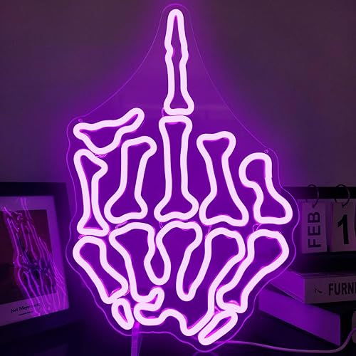 Letreros de neón con diseño de calavera para dedo de pared, letreros LED regulables para dormitorio, hombre, cueva, bar, pub, fiesta en casa,