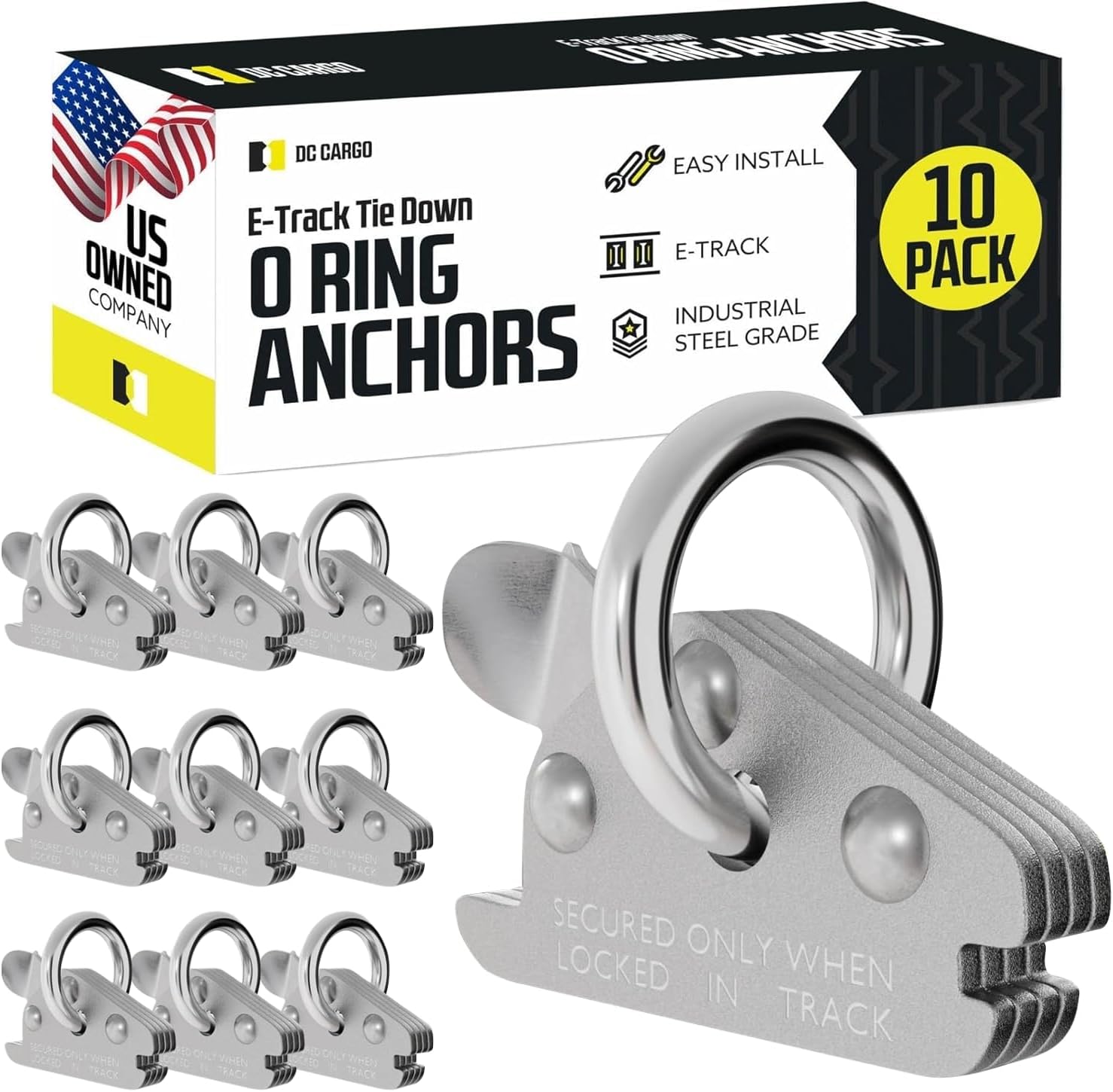 DC Cargo Mall Extra Heavy Duty Steel O-Ring (Pack of 10) 6000Lbs Break Strength - E Track Accessories Tie-Down Anchors for E-Track Tie-Down System