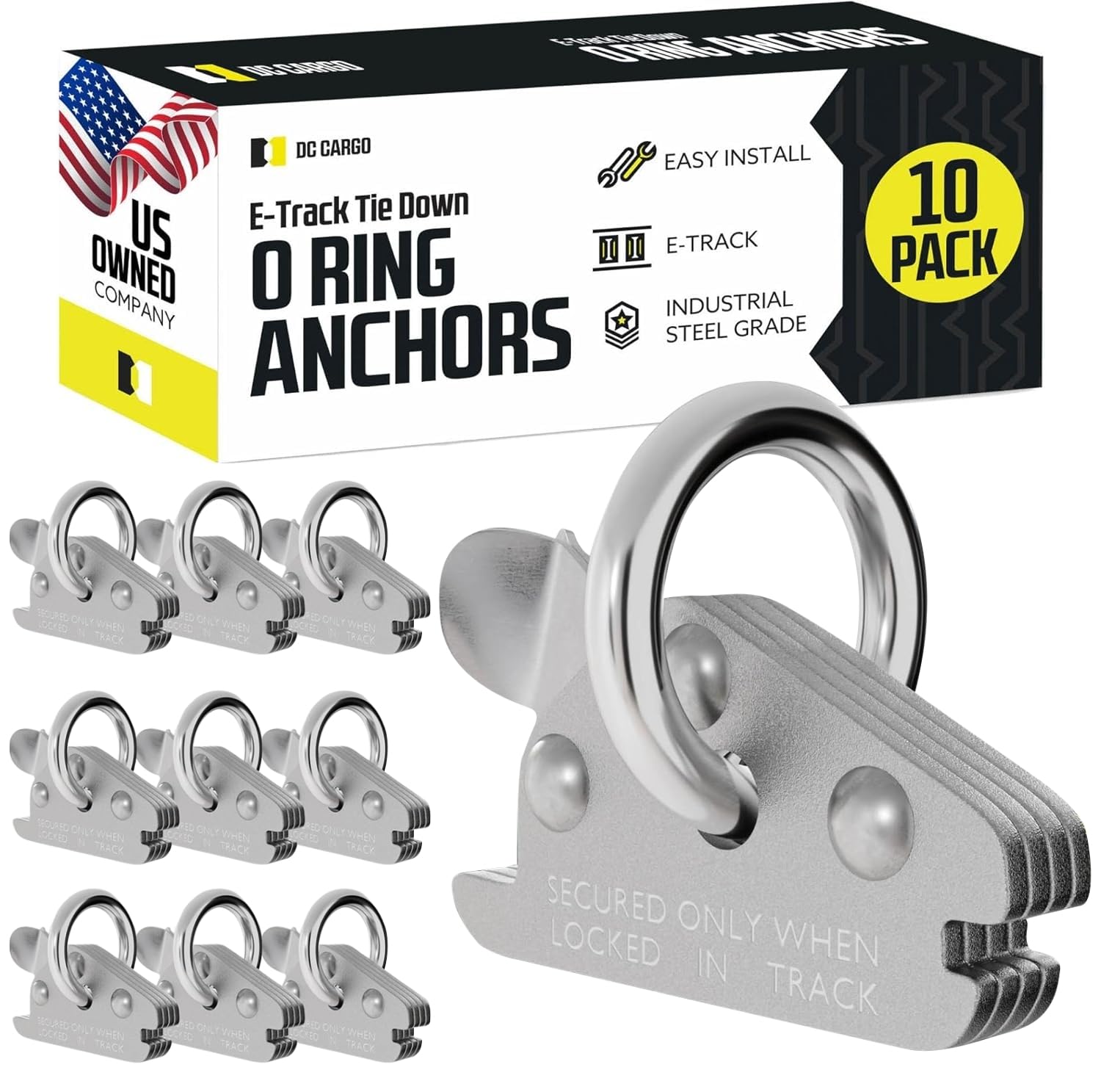 DC Cargo Mall Extra Heavy Duty Steel O-Ring (Pack of 10) 6000Lbs Break Strength - E Track Accessories Tie-Down Anchors for E-Track Tie-Down System