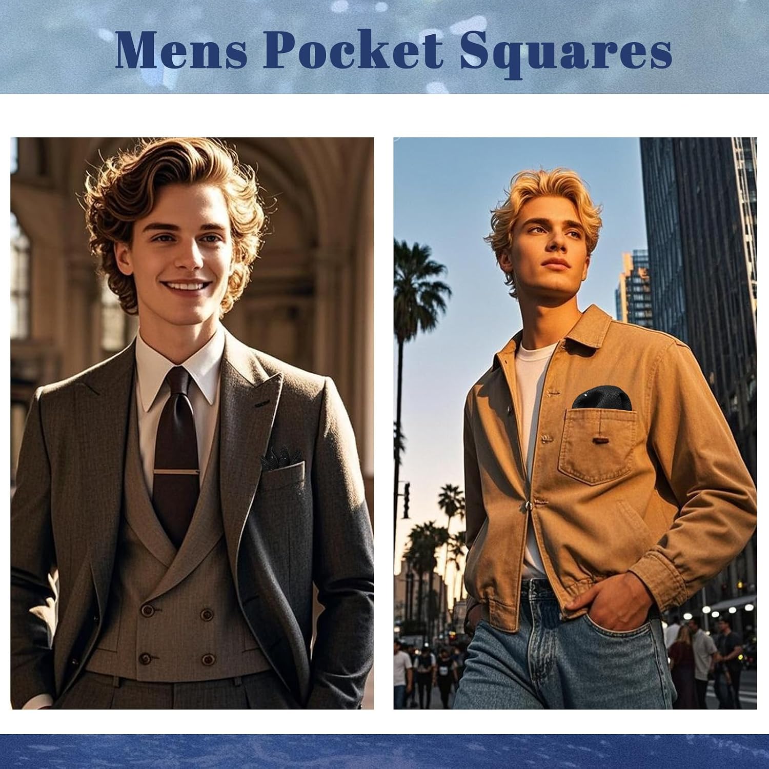 Sequin Pocket Squares for Men, 9.64'' Sparkly Mens Handkerchiefs