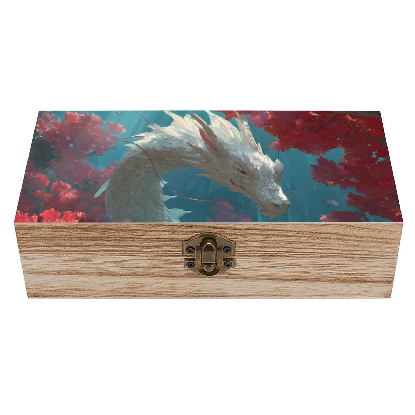 HLBSDM Dragon Sea Water Swimming Wooden Storage Box Craft Memory Keepsake Treasure Chest Box Jewelry Organizer