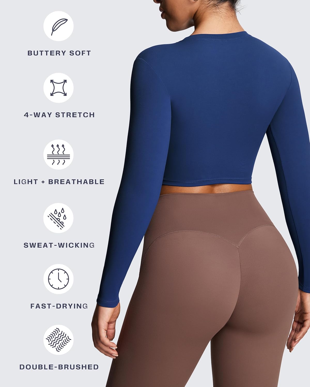 Aoxjox Long Sleeve Crop Tops for Women Classic Longline Workout Fitness Cropped T Shirt Top - Image 4