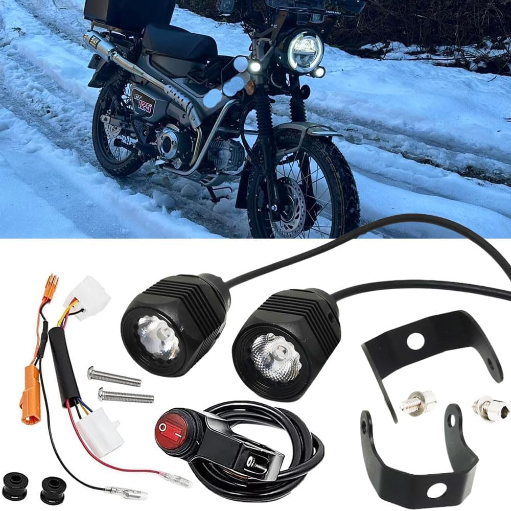 Compatible with Honda CT125 Trail 125 Hunter Cub (2019-UP) High Brightness LED Light Pod Kit + Wiring Harness + Switch