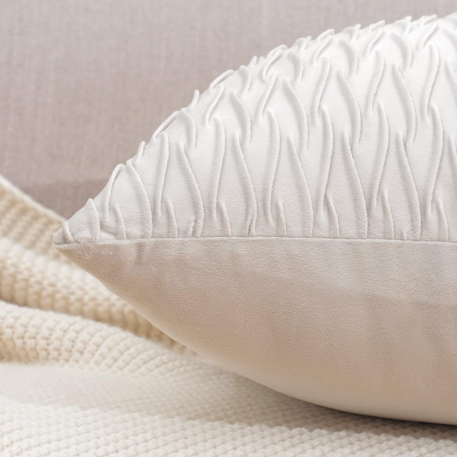 MADIZZ Set of 2 Super Soft Velvet Decorative Throw Pillow Covers 12x20 inch White Rectangular with Texture Luxury Style Cushion Case Pillow Shell for Sofa Bedroom - Image 3