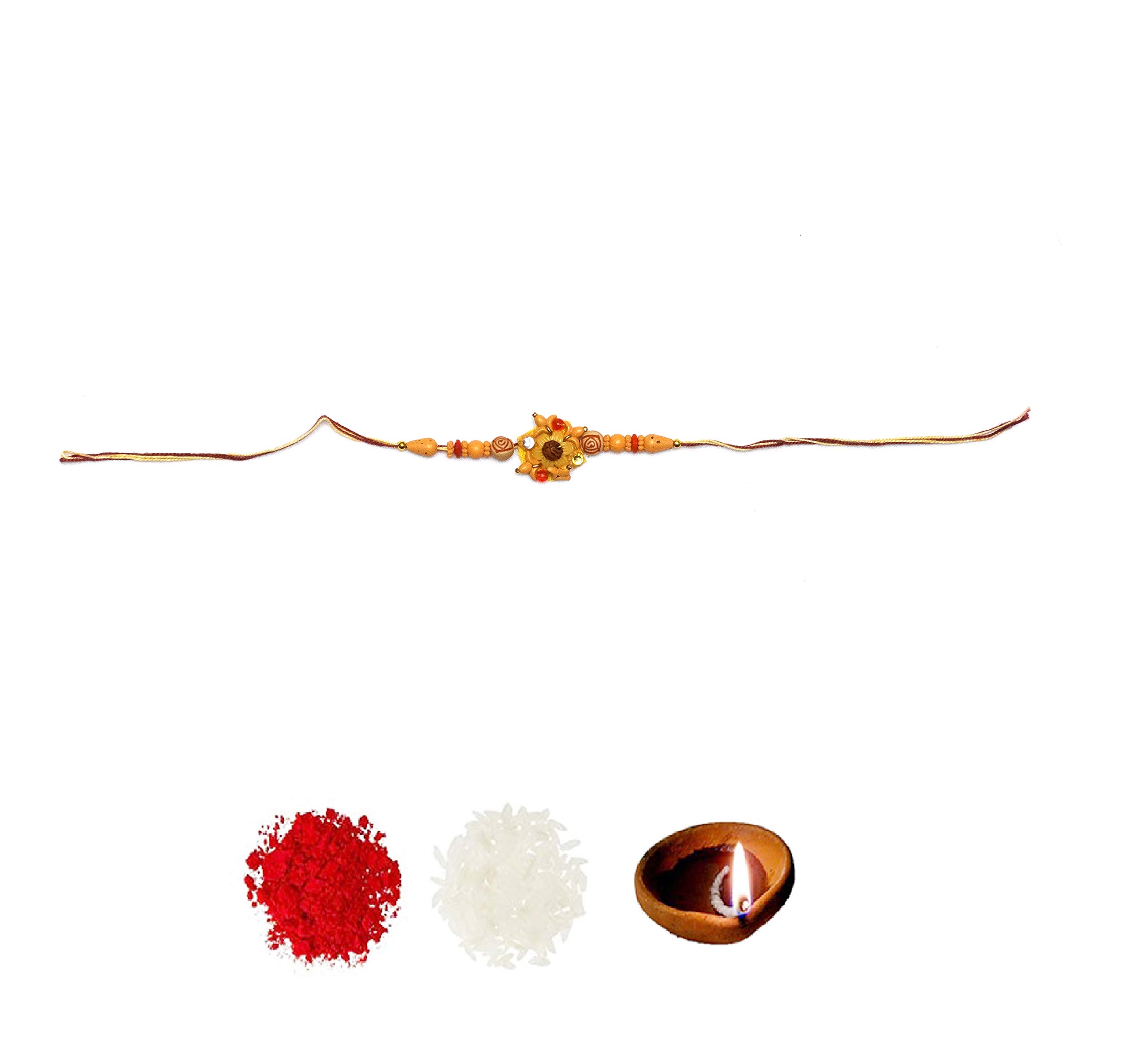Vinayaks Rakhi Roli Chawal, Kumkum Powder Tikka, Diya and Batti for or Bhaiya Dooj for Brother (Multicolour)