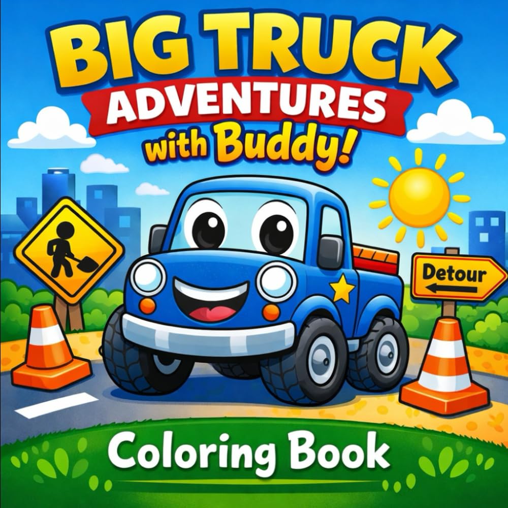BIG TRUCK ADVENTURES with Buddy!: cute Truck Coloring Book for Kids Ages 3–8 (KIDS COLORING BOOKS)