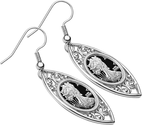 Miniatura 2 de Walking Liberty 1 Gram .999 Fine Silver Coin 925 Sterling Silver Evil Eye Design Earrings