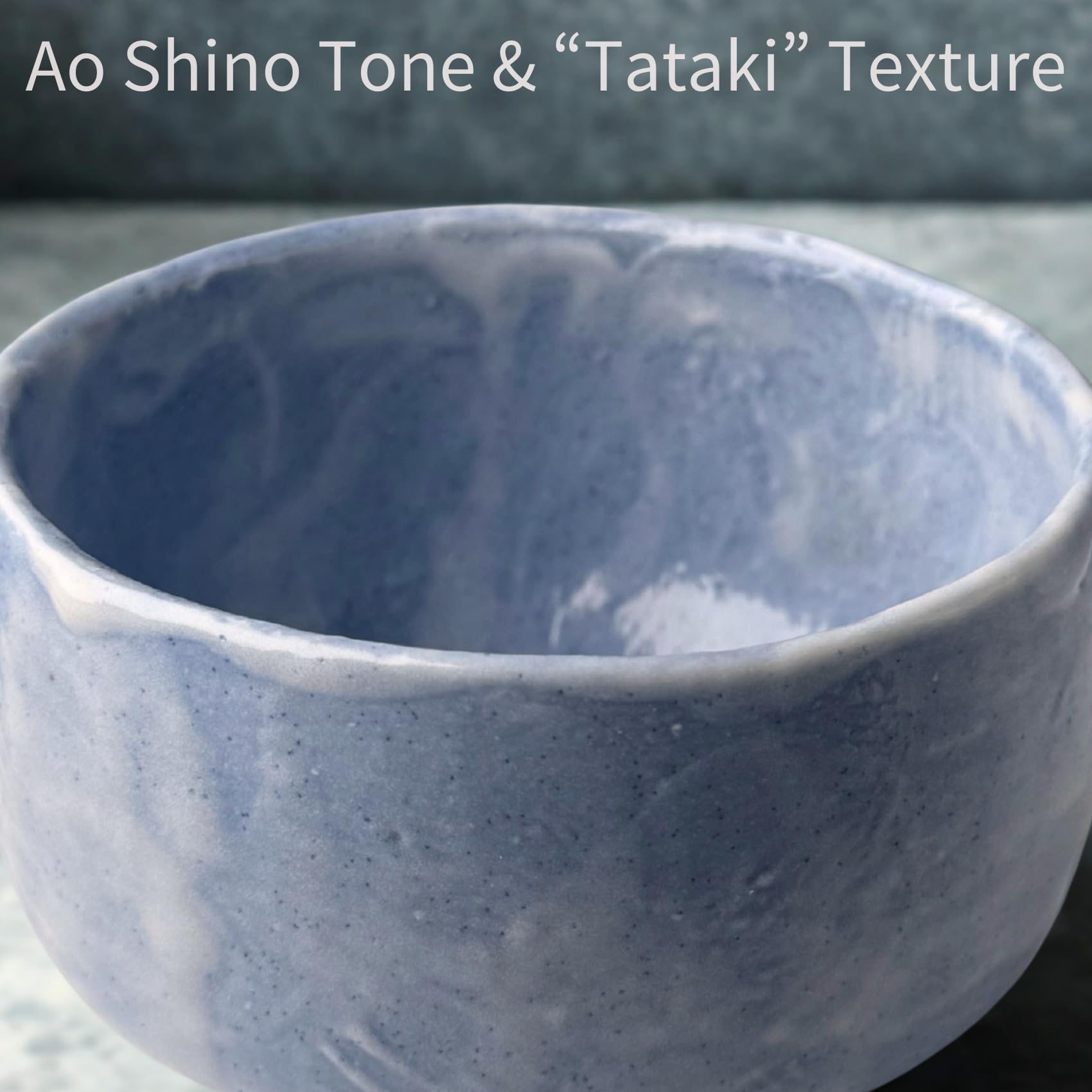 Bol à matcha Ao Shino « Tataki » (Chawan) – 479,1 ml – Grès | Mino Ware, fabriqué au Japon