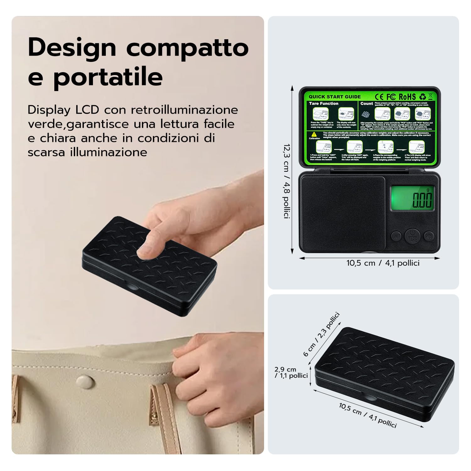 500g/0.01g Bilancia di Precisione, Bilancia Digitale Grammi con Funzione di Tara e 7 Unità di Misura,Mini Bilancia Tascabile Portatile per Gioielli Cucina,Bilancino di Precisione Digitale