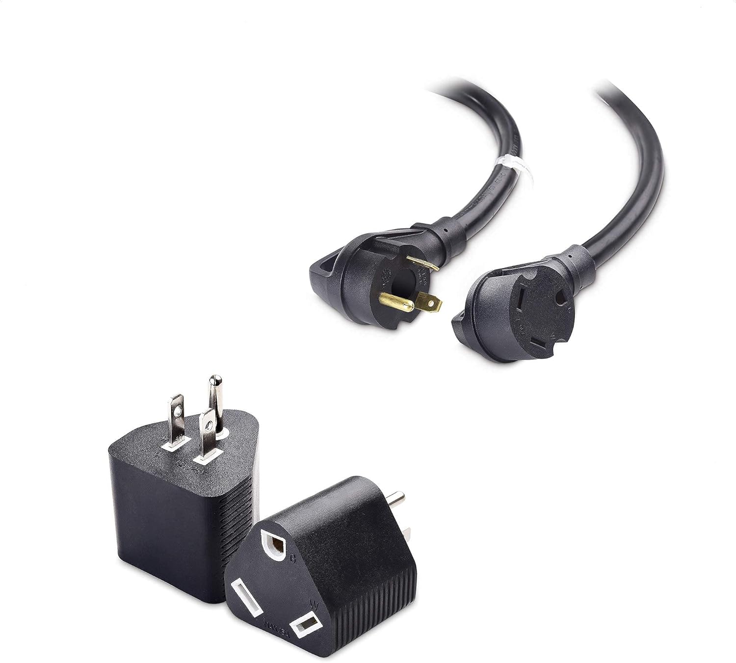Cable Matters 3 Prong 30 AMP RV Extension Cord (30 AMP RV Cord, RV 30 AMP Extension Cord) - 25 Feet (NEMA TT-30P to TT-30R) & 2-Pack 15 Amp to 3 Prong 30 Amp RV Adapter