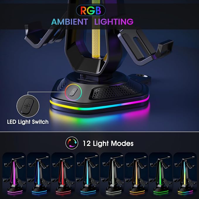 Soporte para Auriculares Gaming con RGB y 2 Puertos USB miniatura 3