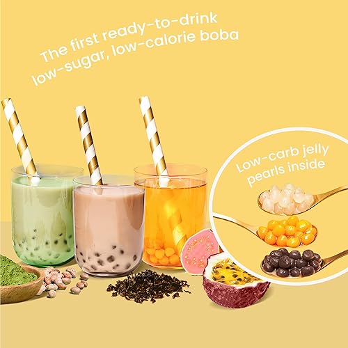 Miniatura 4 de BUBLUV Bubble Tea Té de leche negra con perlas de gelatina de tapioca bajas en carbohidratos, una alternativa al té Boba mejor para ti, té de leche