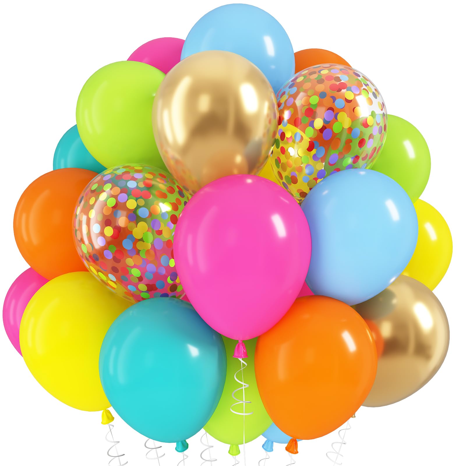 Tropical Balloons, 60Pcs Summer Balloon Hot Pink Orange Teal Blue Yellow Green Gold Colorful Balloons with Rainbow Confetti Balloon for Hawaiian Aloha Luau Pool Birthday Beach Party Decorations — image 1