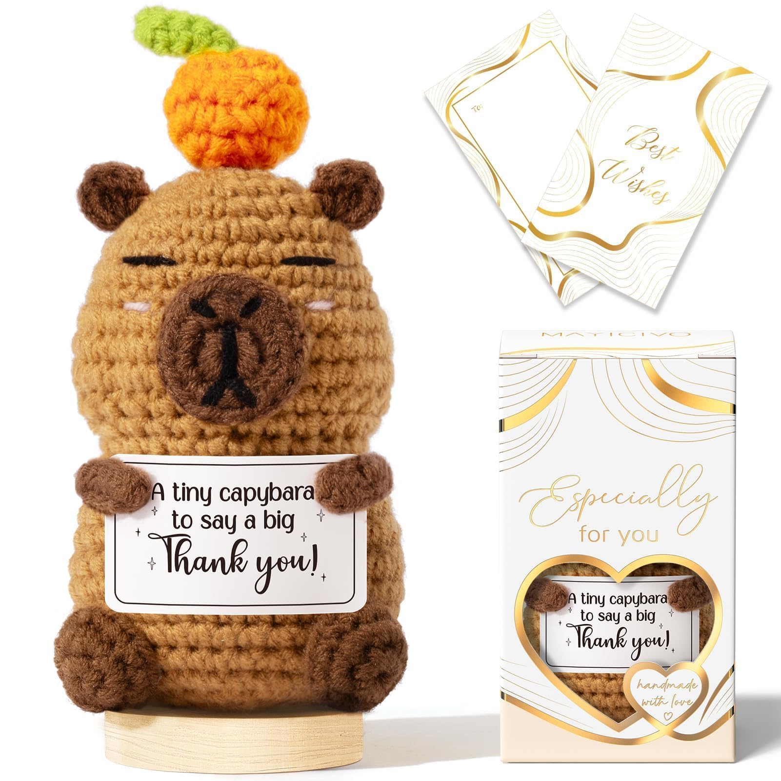 Thank You Gifts for Women Emotional Support Crochet Plush, Handmade Funny Capybara Crochet w/ Card Employee Appreciation Gifts for Teacher, Christmas Birthday Gift Set for Women Coworker Nurse Boss