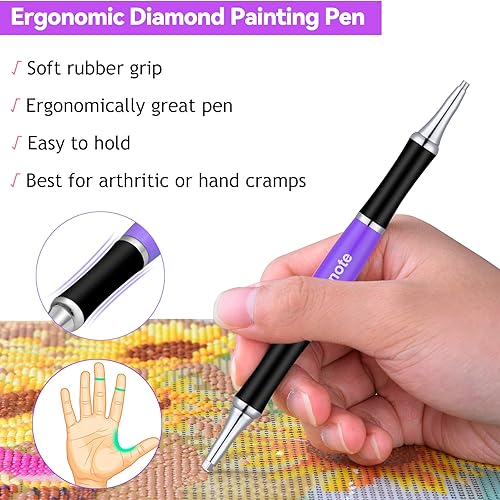 Miniatura 10 de benote Bolígrafo ergonómico de pintura de diamante, bolígrafo de arte de diamante mejorado con doble punta de metal de goma roscada, bolígrafo