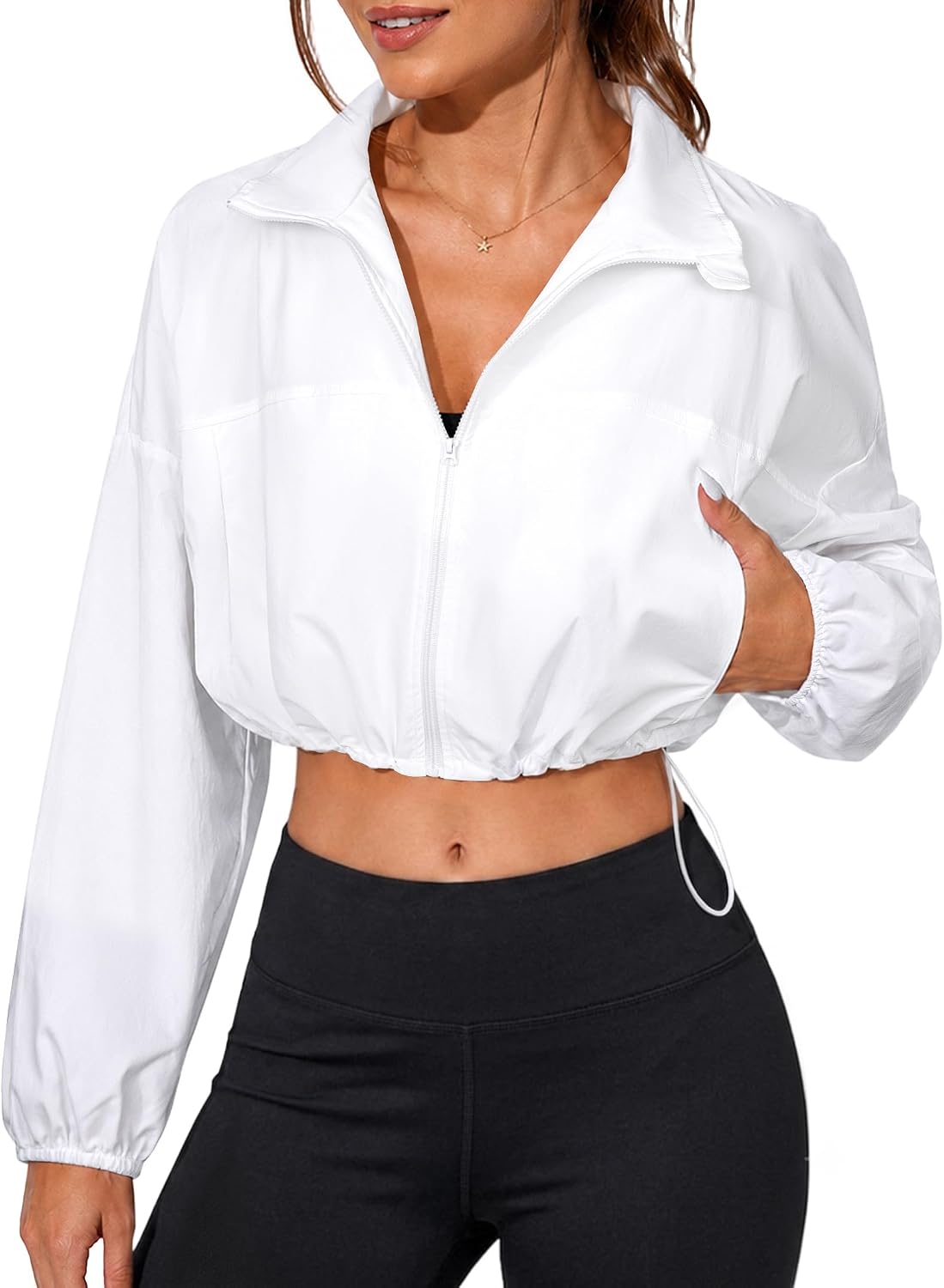 Remidoo Women's Cropped Windbreaker Jacket Zip Up Collared Athletic Jackets
