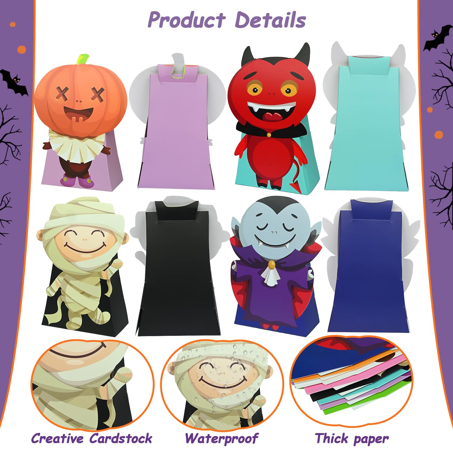 Nimbbex Halloween-Leckerli-Tüten, 3D-Form, faltbare Halloween-Leckerli-Boxen, kleine Süßigkeiten-Geschenktüten für Partygeschenke, Klassenzimmer-Austausch, Dekoration, 24 Stück
