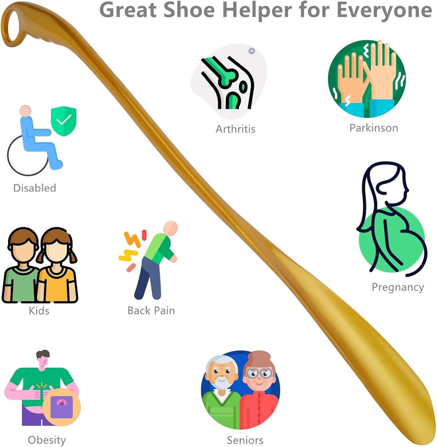 Shoe Horn for Seniors Elderly, 21/24/26" Metal Heavy Duty Shoehorn Boot Stick Durable Solid Long Handle Shoe Spoon