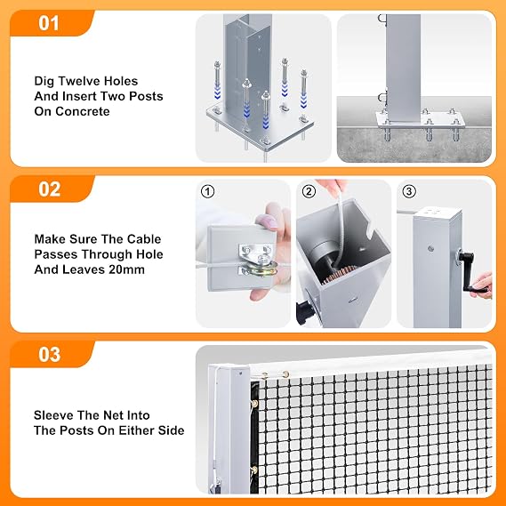 Professional Tennis Net Posts with Internal Safe Winder, 100mm Heavy-Duty Aluminum Post & 260mm Galvanized Base, Includes Expansion Anchors for Easy Setup