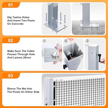 Professional Tennis Net Posts with Internal Safe Winder, 100mm Heavy-Duty Aluminum Post & 260mm Galvanized Base, Includes Expansion Anchors for Easy Setup