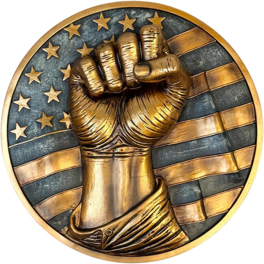 Top Brass Fist Pump/USA Waving Flag Wall Sculpture – Defiant American Hanging Art Plaque – Patriotic Stars and Stripes United States of America Home or Office Décor