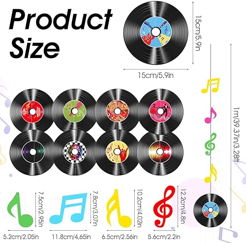 Miniatura 2 de 9 discos para decoración de pared, decoración de fiesta de rock and roll, decoraciones de fiesta temática musical, decoración de habitación de los