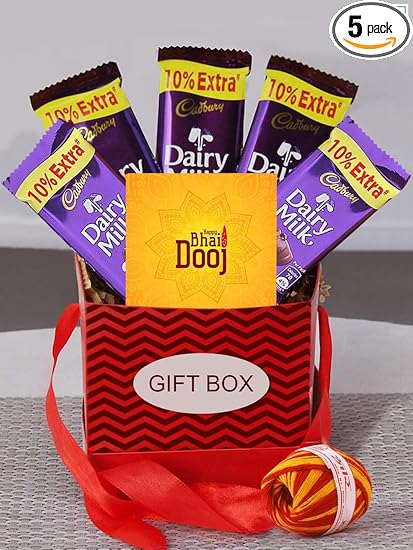 TIED RIBBONS Bhai Dooj Gift Set for Brother with Chocolates Box Greeting Card Kalawa Moli and Roli Chawal Tika Hamper