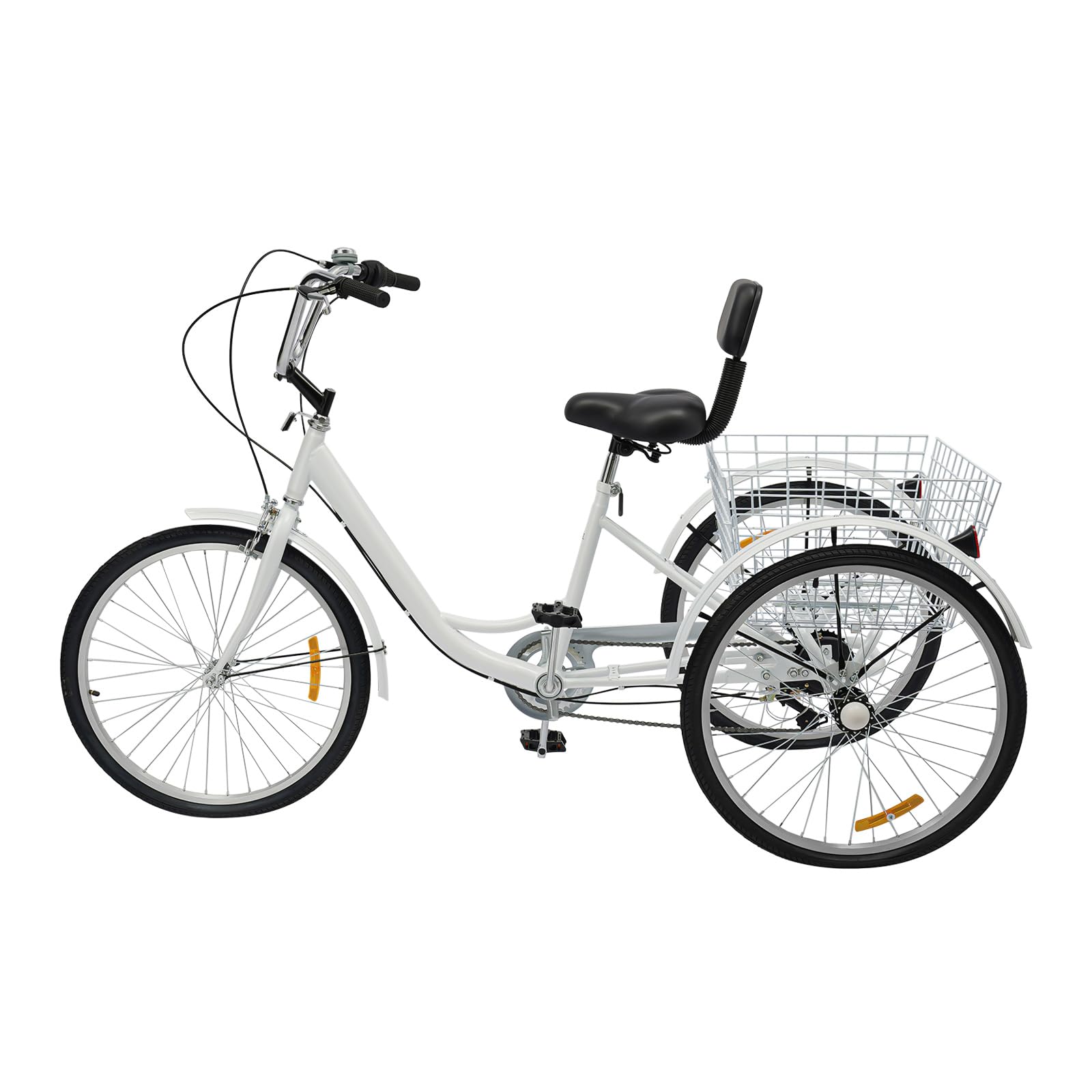 Bicicleta de 3 ruedas de 24 pulgadas, herramientas de turismo de viaje verde, triciclo de 6 velocidades para adultos, bicicleta de crucero de 3 ruedas, con soporte lumbar, cesta grande, altura