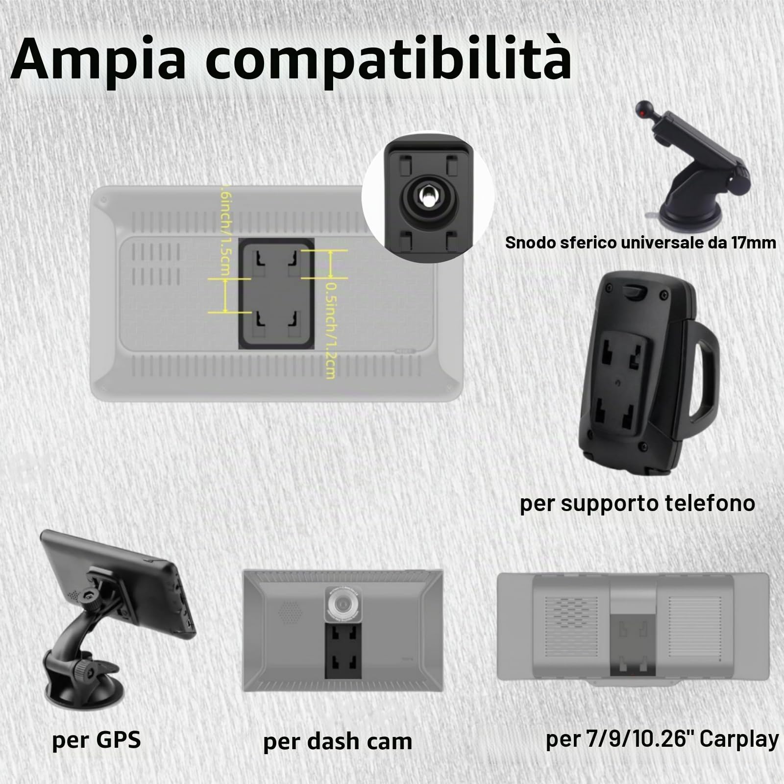 Supporto per Schermo Apple Carplay a Quattro Griffe Porta a Ventosa Cruscotto Flessibile per Autoradio Carplay Portatile Supporto Navigatore GPS per Auto Staffa Auto Stereo
