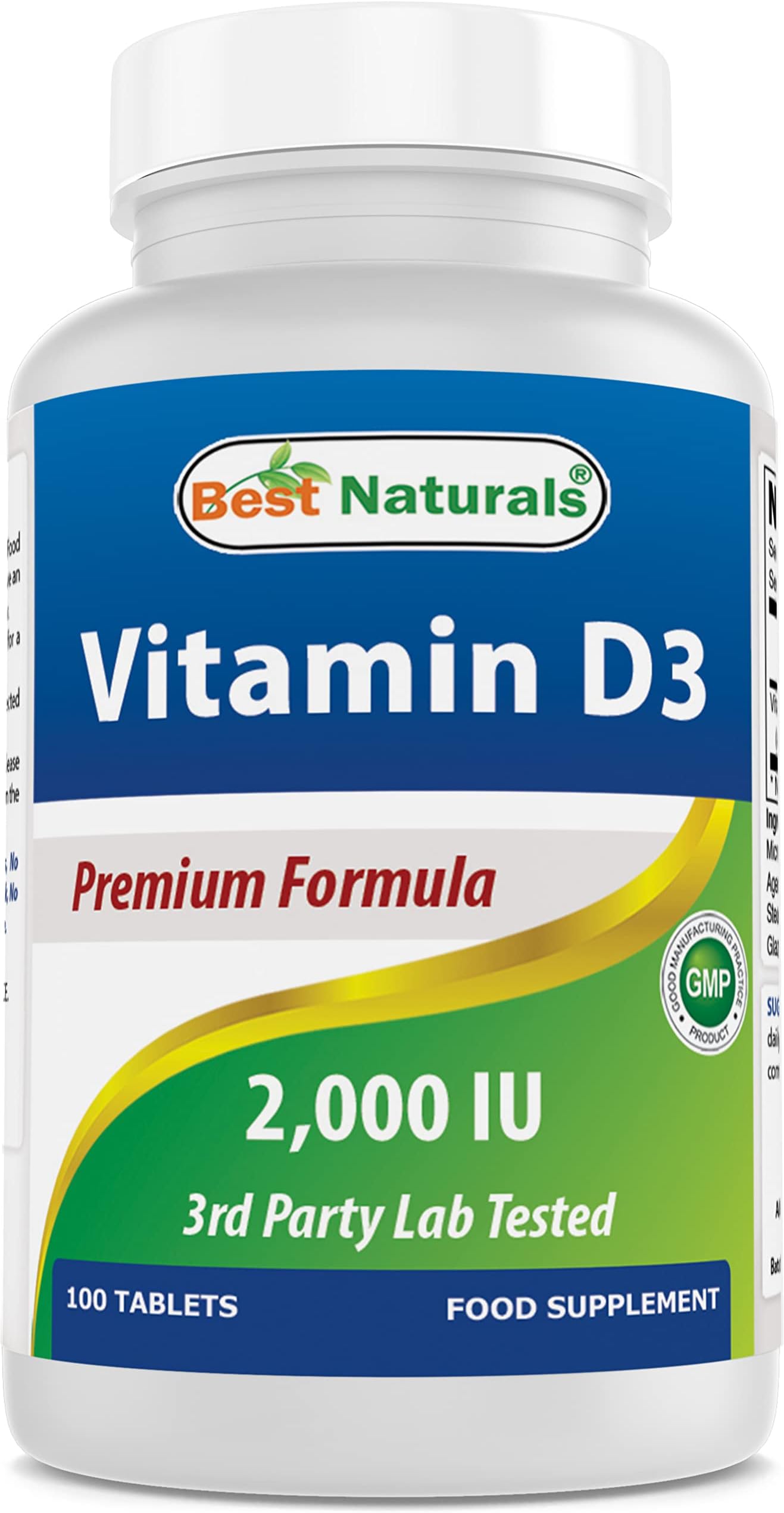 Best Naturals Vitamin D3 2000 IU (50 mcg) - 100 Tablets - 100 Days Supply - Helps Support Immune Health, Strong Bones and Teeth, & Muscle Function (100 Count (Pack of 1))