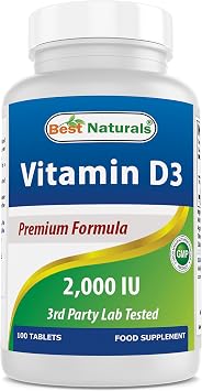 Best Naturals Vitamin D3 2000 IU 50 mcg - 100 Tablets - 100 Days Supply - Helps Support Immune Health, Strong Bones and Teeth, Muscle Function 100 Count Pack of 1