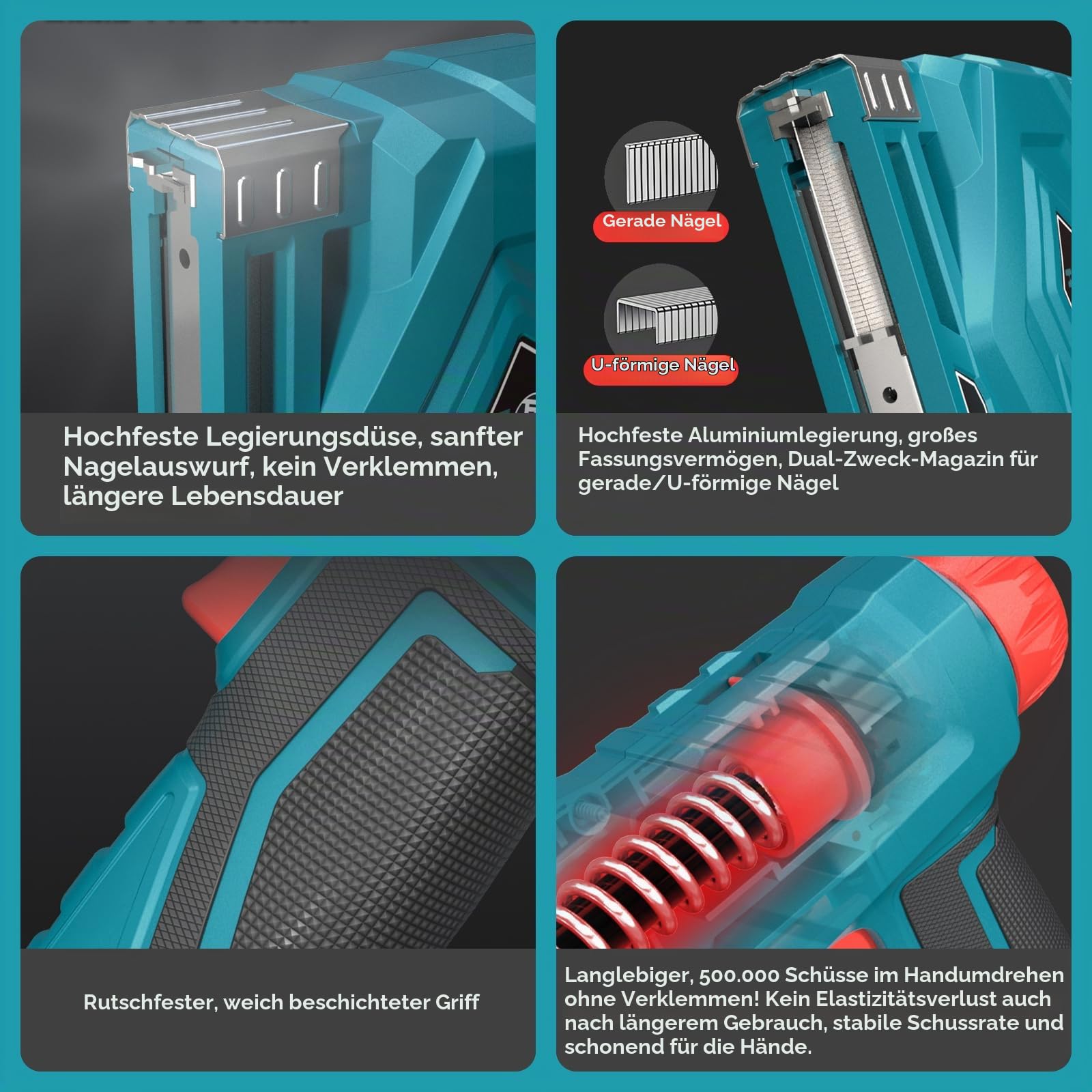 Akku Tacker Nagelpistole Kompatibel mit Makita 18V Lithium-Akku, 100W | Tackerpistole mit 1000 Gerade Nägel und 1000 U-förmige Nägel, Elektro Tacker Elektrotacker (mit 1 Battery)