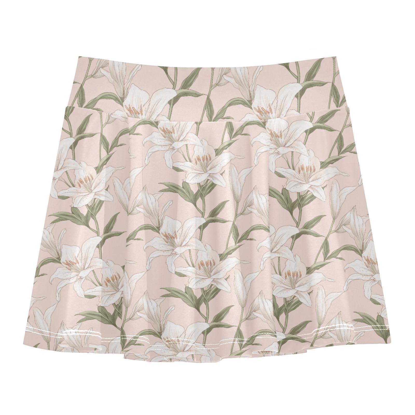 Sweet Lily Blush Flowy Tennis Skirt for Girls with Built-in Shorts Kids Cheer Skirt with Pockets Skorts for Little Girl