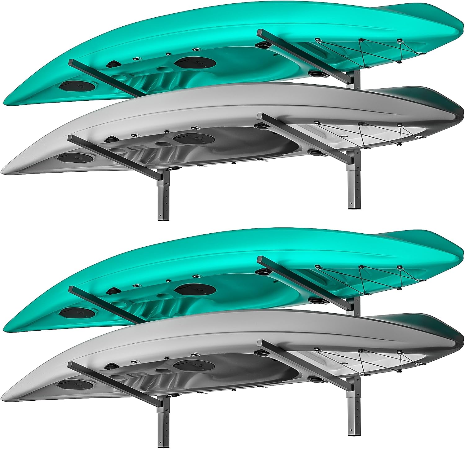 EVERHANGER Wall Mounted Kayak Storage Rack, Adjustable Holder for 2 Kayaks