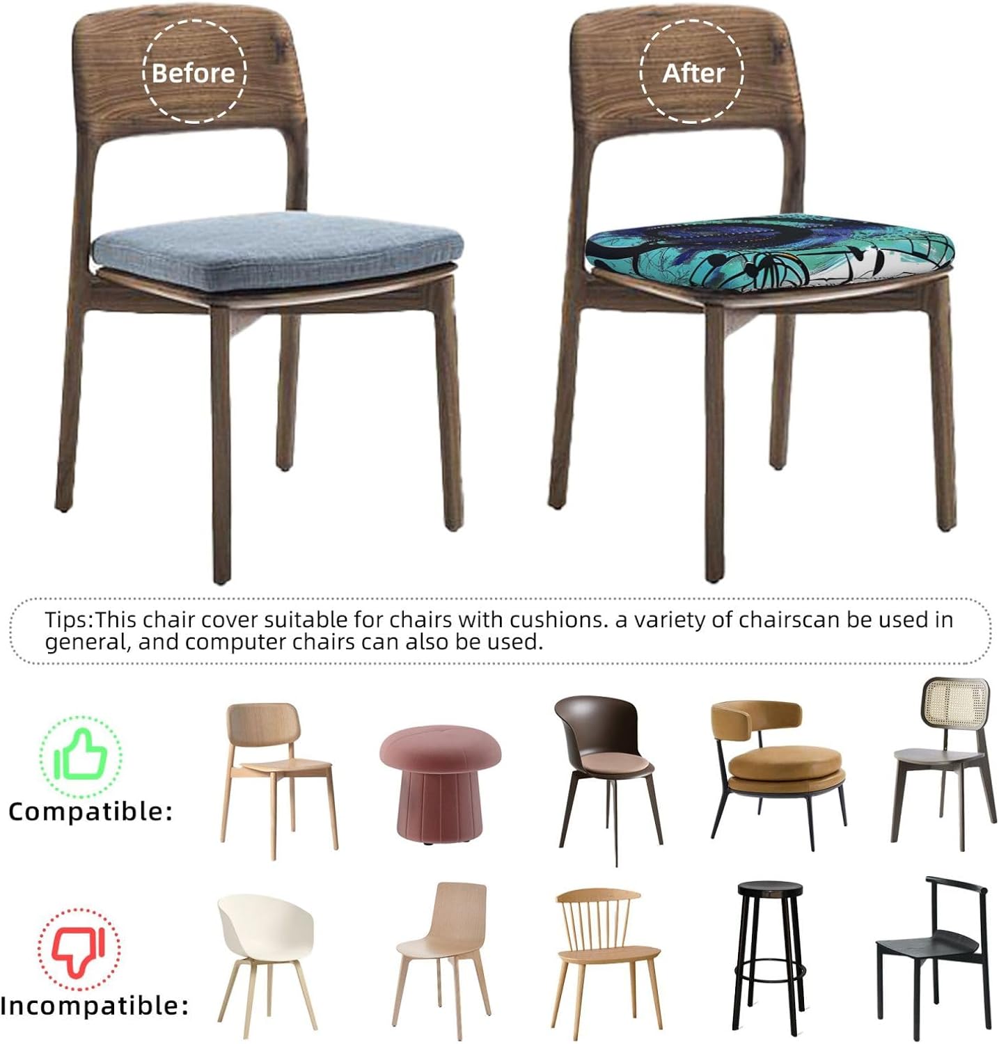 Music Print Square Cushion Covers 6 Pcs Set Elastic Non-Slip Seat Cushion Slipcovers Pet Furniture Protectors for Chair, Sofa