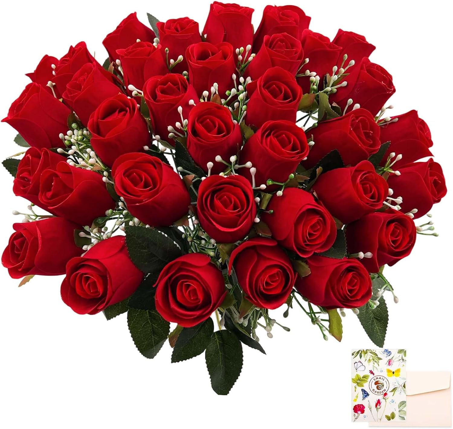 SNAIL GARDEN 36 Blooms Velvet Artificial Roses, 2 Bouquets Red Roses Faux Silk Flowers for Wedding Decor, Bridal Bouquet Home Decoration Table Centerpieces Romantic Gifts