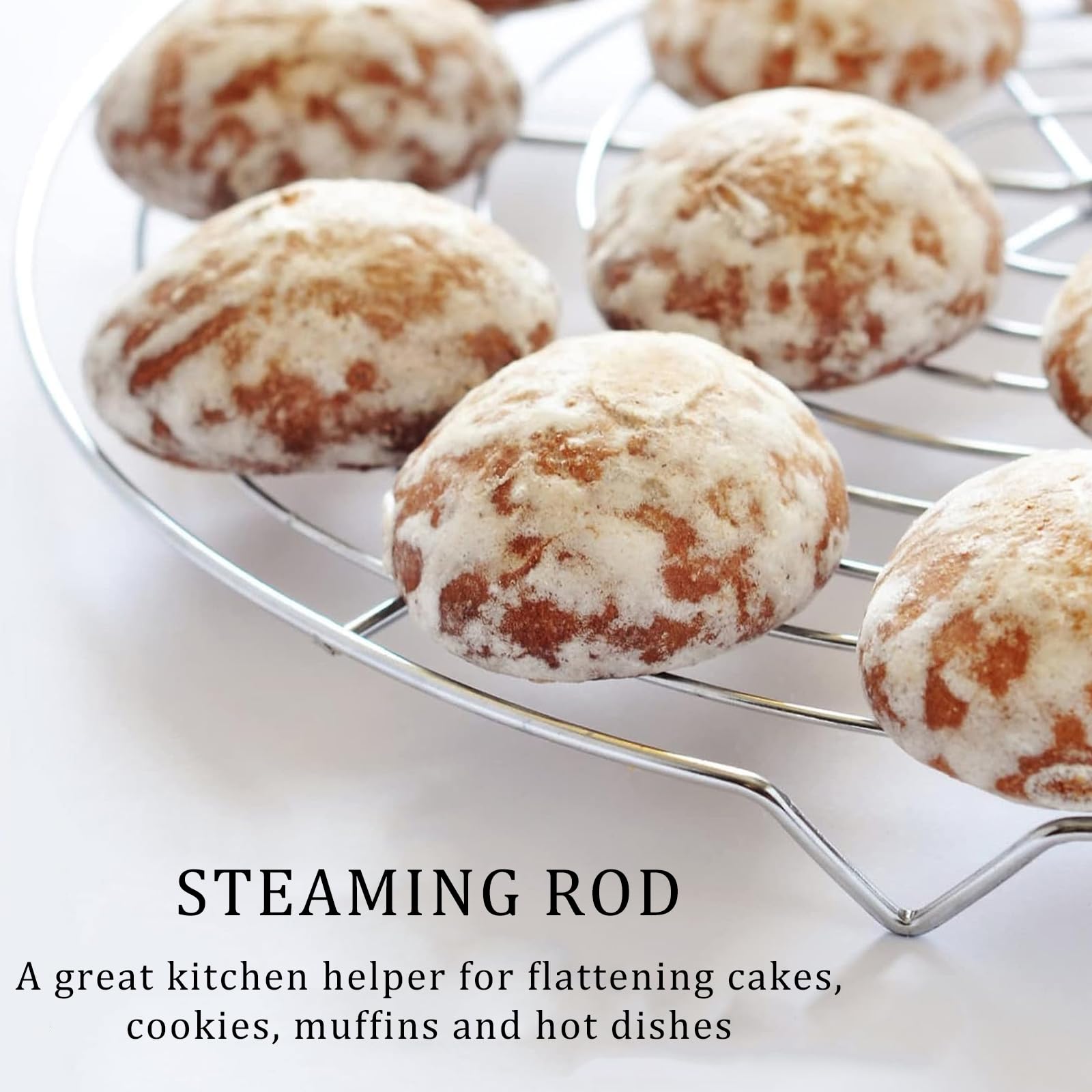 2 Pieces Round Cooling Rack, Stainless Steel Round Wire Oven Racks, Cooling Rack Dish Holder, Baking Cookie Rack, with Feet, for Cooling Baking Cooking Steaming, Metal Silver - Image 3