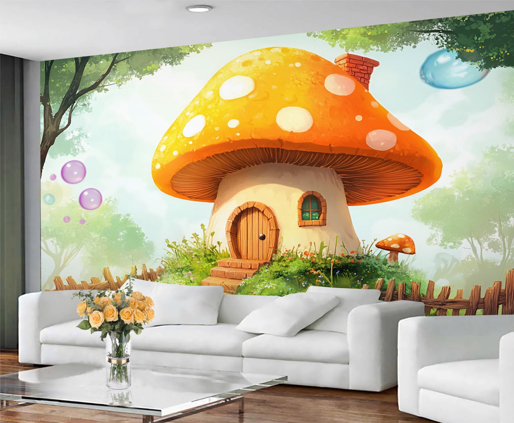 GIVLWF Wallpaper Cartoon Bedroom Wallpaper Murals, Mushroom Wall Paper for Living Room, Large Mural & Room Decor, Kids Wall Paper - Not Self Adhesive