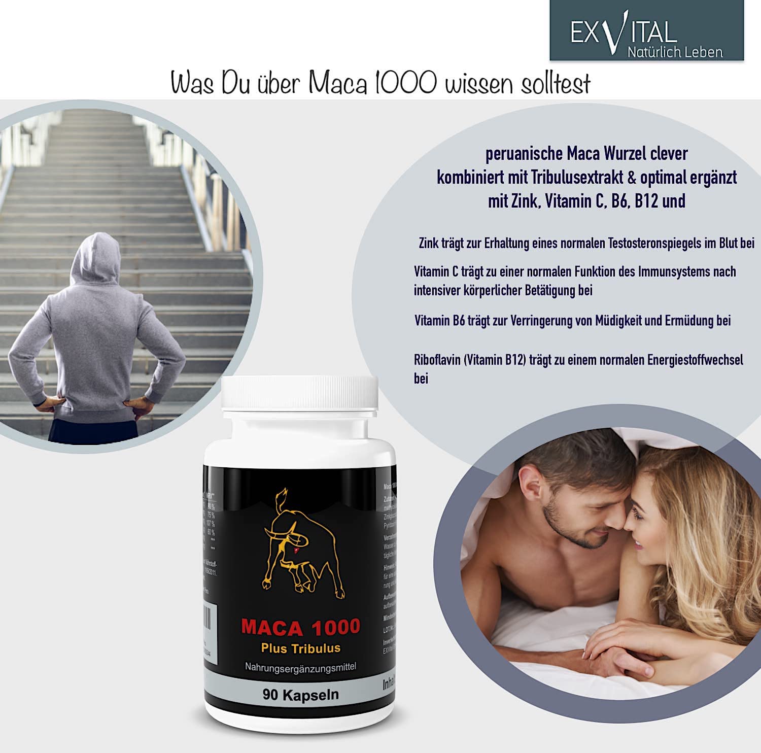 Maca 1000 plus Tribulus, Maca und Tribulus ideal kombiniert in einem Produkt, 90 Kapseln in Premiumqualität, Hochdosiert, 1er Pack (1x 74g)