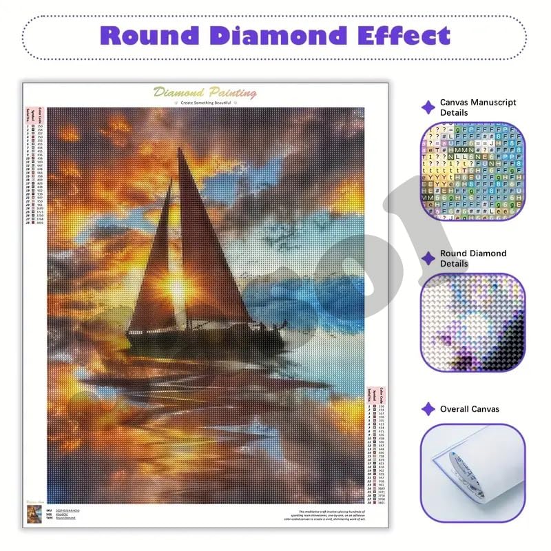 Image of Jasol Diamond Painting Kit, 40x30 Cms, Full Drill, 5D Crystals, Home Wall Decor Gift Set (Selling Boat M45502)