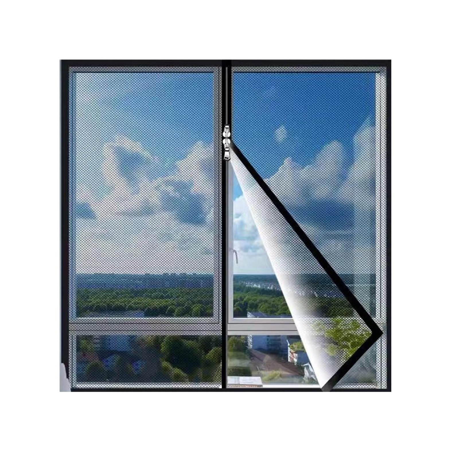 Supkancl Width 80Cm 1Pc Black Window Mesh With Zipper Self-Adhesive Mosquito Nets For Windows Anti Door Curtain(,Height 180Cm)