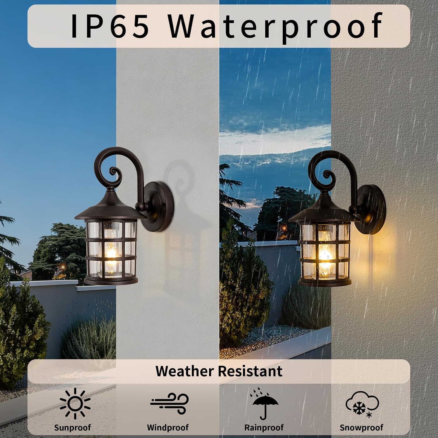 2-Pack 9.9" Outdoor Porch Lights Wall Mount, Waterproof Outdoor House Lights Wall Mount, Black Exterior Wall Sconce Wall Lantern Light with Seeded Glass for House, Patio, Garage, Doorway