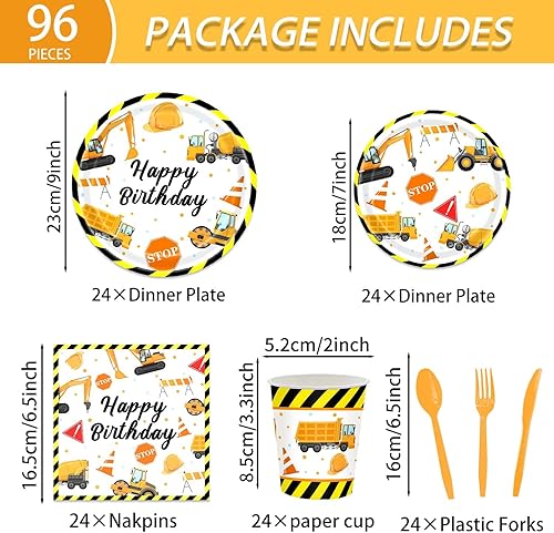 Miniatura 2 de Suministros para fiesta de cumpleaños de construcción, juego de suministros para fiestas de construcción, incluye platos, servilletas, cubiertos