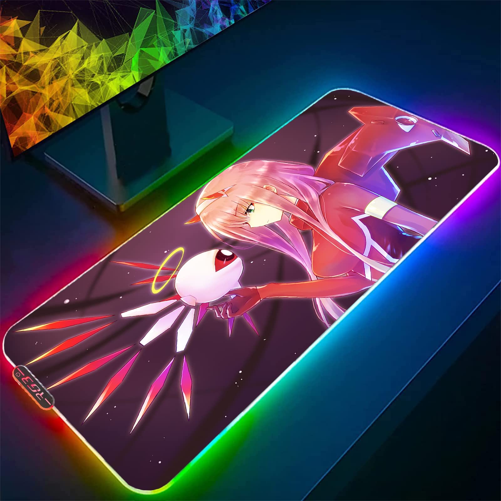 Mouse Pads Anime RGB Zero Two Mouse Pad Gamer Large Led Mouse Mat Computer Desk Mat Rubber Base Mouse Carpet XXL Keyboard Pad 30X70Cm/M