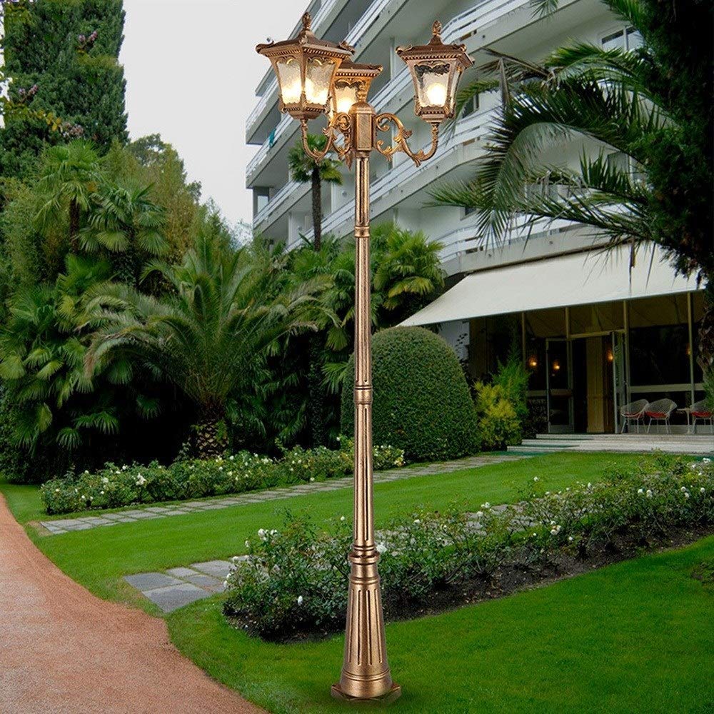 Zewnętrzne lampy słupowe z potrójną głowicą, zabytkowe lampy uliczne do trawników, ścieżek i podjazdów, wiktoriański czarny słup oświetleniowy, zewnętrzny słupek, latarn,3.10m